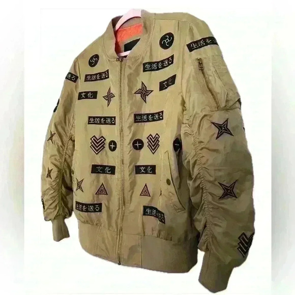 American Stitch All Over Patch Beige Bomber Jacket (264) - Picture 6 of 14